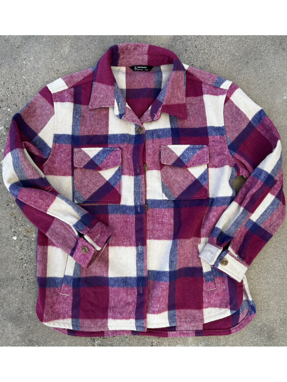 Member's Mark Pink Plaid Red Shacket Size XL (14/16) Pockets Button Down Front